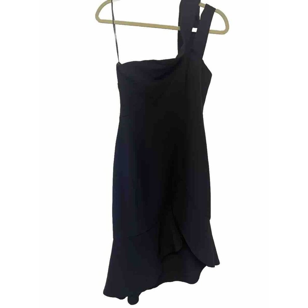 KEEPSAKE Asymmetrical Ruffled Hem  Midi Dress SIZE S One Shoulder Black Whimseyg